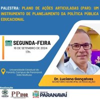 O Prof. Dr. Luciano, secretário municipal de educação de Paranavaí, discorreu sobre o SIMEC - Sistema Integrado de Monitoramento, Execução e Controle do Ministério da Educação e PAR - Plano de Ações Articuladas, criado em 2007 e que são instrumentos e ferramentas de planejamento e avaliação da política pública educacional. Os dados que alimentam o sistema são fornecidos pelas Secretarias de Educação, possibilitam liberação de recurso e investimentos na dinâmica educacional. O PAR está no seu quarto ciclo, possui três etapas: etapa preparatória de análise técnica, alimentação do sistema gerador do diagnóstico da Educação e articulação de metas estratégicas na fase de elaboração de planejamento educacional da rede, com liberação de recursos. Sendo, que a fase de articulação de metas estratégicas abrange, quatro dimensões: Gestão Educacional, Formação de professores e profissionais do apoio escolar, Práticas pedagógicas e Avalição e Infraestrutura física e recursos pedagógicos. Deste modo, o PAR corrobora para o aprimoramento das redes públicas de educação e seu gerenciamento em Paranavaí influiu para o resultado do IDEB, 2021 média 7,3 e 2024 média 8,1, sendo três escolas situadas no município integrante entre as cinco melhores, em relação ao IDEB no Estado do Paraná.
