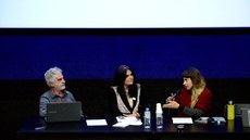 Profa Dra. Salete Machado Sirino, com a Profa Dra. Fernanda Omelczuk da Universidade Federal de São João del Rey e integrante da Rede Kino e do Prof. Dr Elson Faxina da Universidade Federal do Paraná